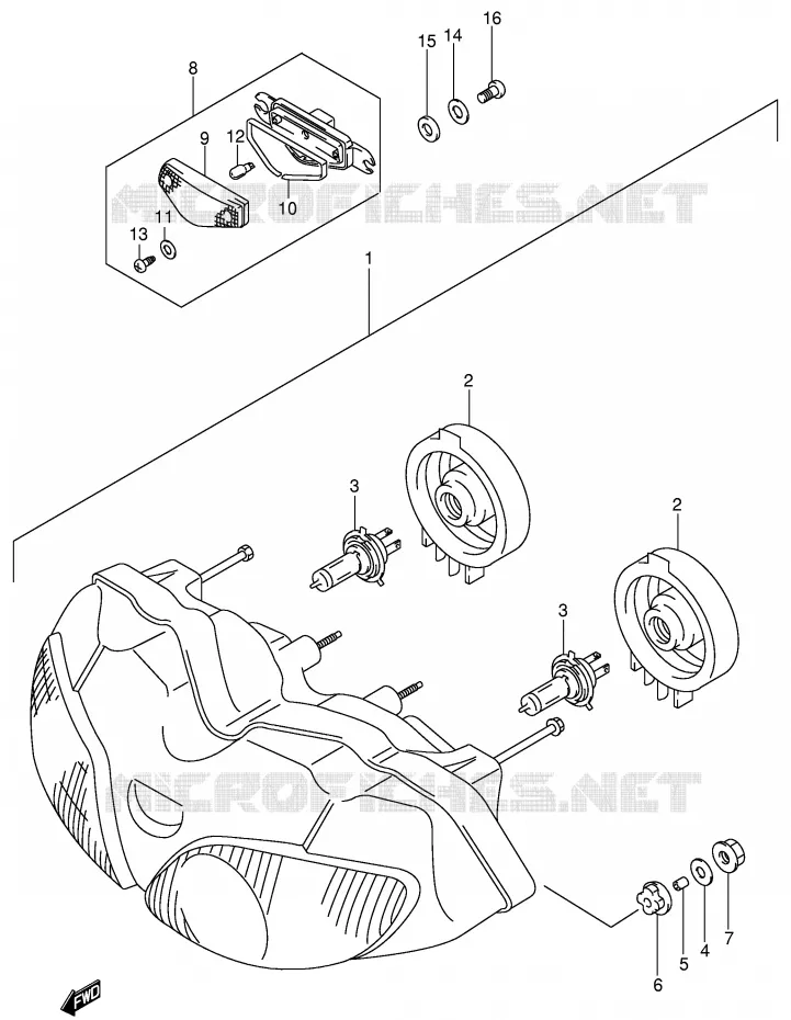 PHARE (SV650SX/SY/SK1/SK2 E2,E24) Suzuki MOTO 650 SV-S 1999  SV650SUX(E2)