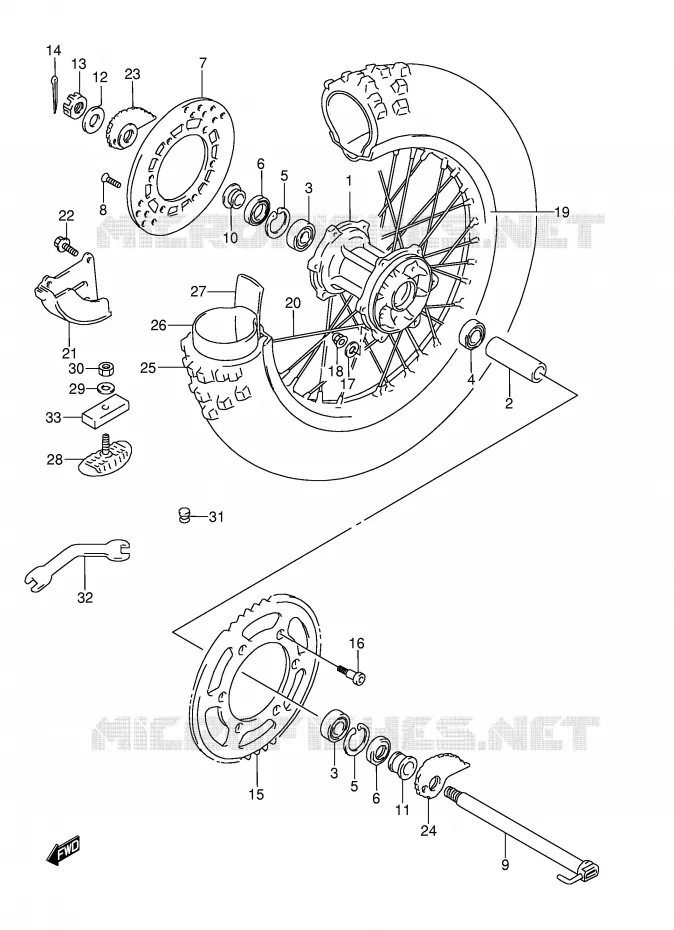 ROUE ARRIERE (MODELE K/L/M) Suzuki MOTO 250 RMX 1994  RMX250R(E1)