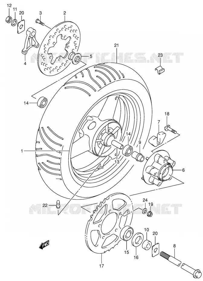 ROUE ARRIERE Suzuki MOTO 650 SV 2002  SV650K2(E2)