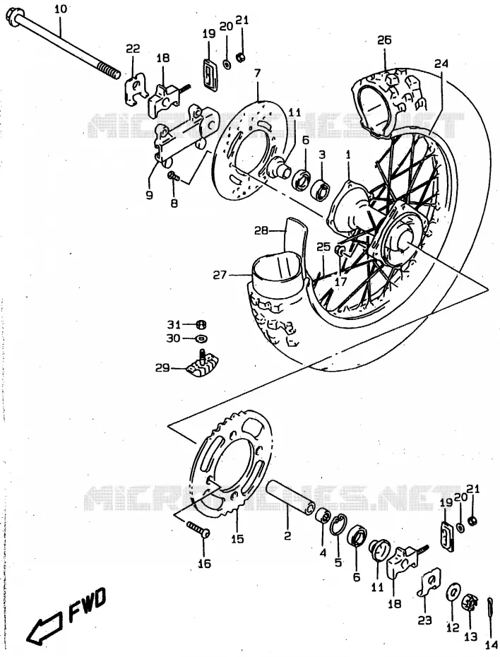 ROUE ARRIERE Suzuki MOTO 80 RM 1996  RM80XT(T/V/W)