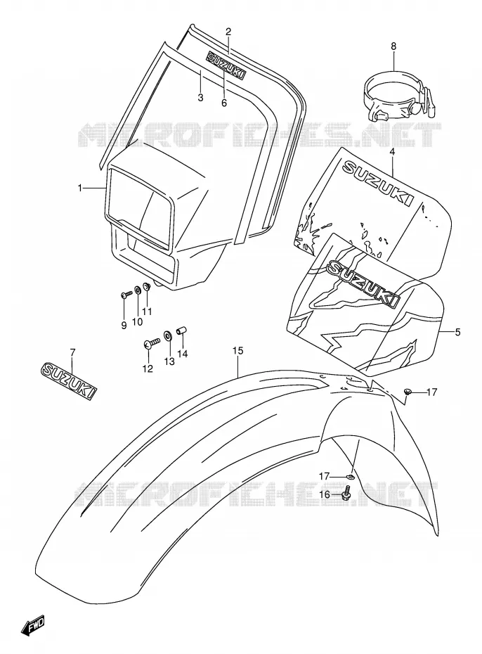 SUPPORT - CARENAGES DE PHARE Suzuki MOTO 250 RMX 1994  RMX250R(E1)