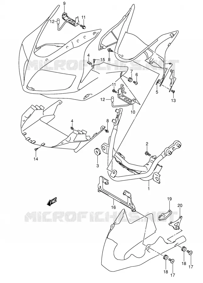 SUPPORTS / FIXATIONS CARENAGES (SV1000S/S1/S2) Suzuki MOTO 1000 SV 2005  SV1000SK5(E2)
