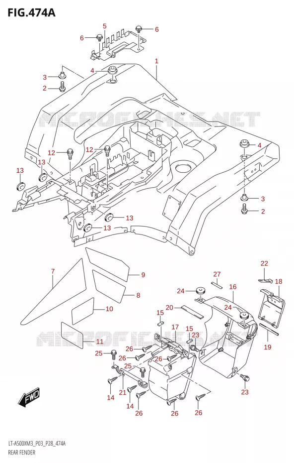 GARDE BOUE ARRIERE Suzuki QUAD 500 KINGQUAD 2023  LT-A500X M3 (P03,P28,P33)