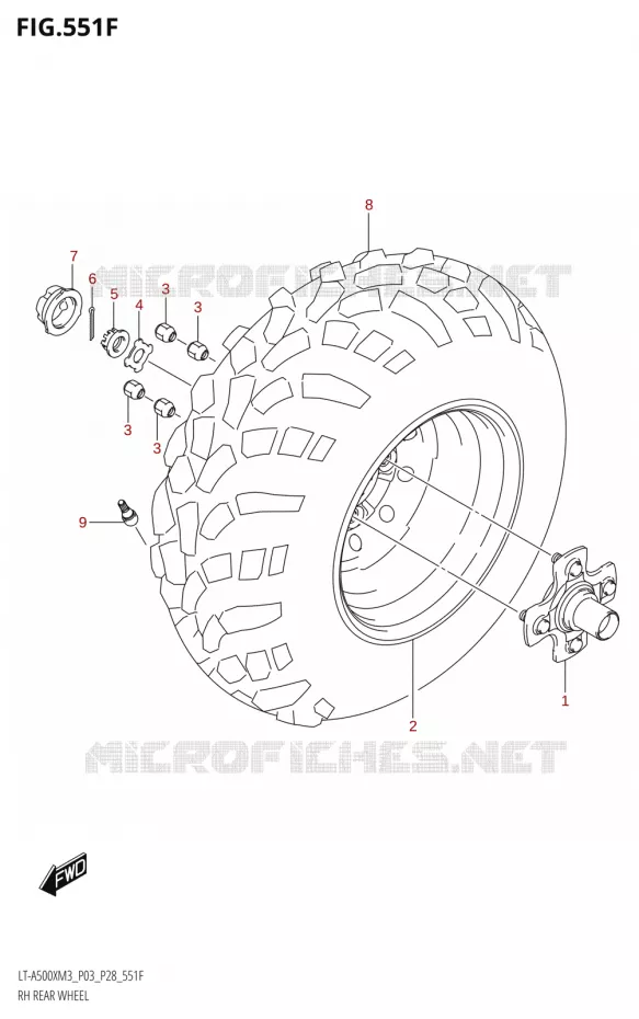 ROUE ARRIERE DROITE (LT-A500XP:M3:P33) Suzuki QUAD 500 KINGQUAD 2023  LT-A500X M3 (P03,P28,P33)