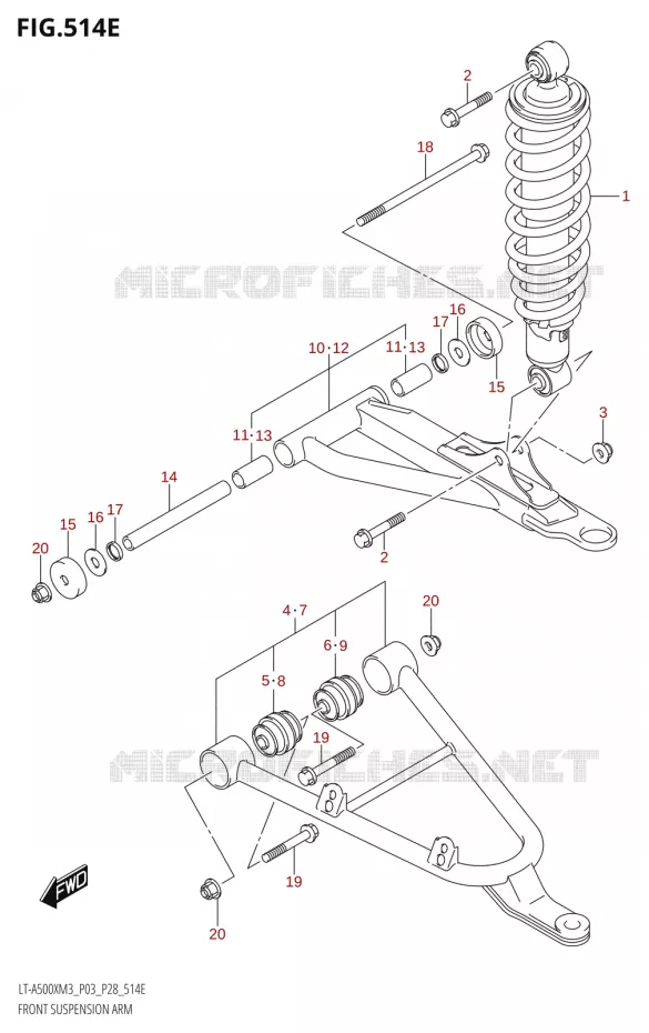 TRIANGLES ET AMORTISSEUR AVANT (LT-A500XP:M3:P28) Suzuki QUAD 500 KINGQUAD 2023  LT-A500X M3 (P03,P28,P33)