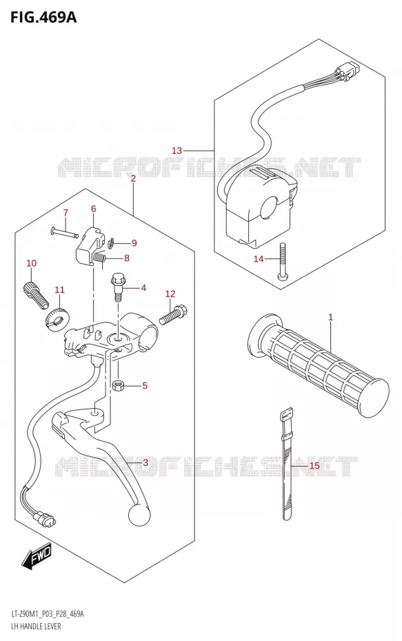 ENSEMBLE LEVIER - POIGNEE GAUCHE Suzuki QUAD 90 QUADSPORT 2021  LT-Z90 M1 (P03,P28)