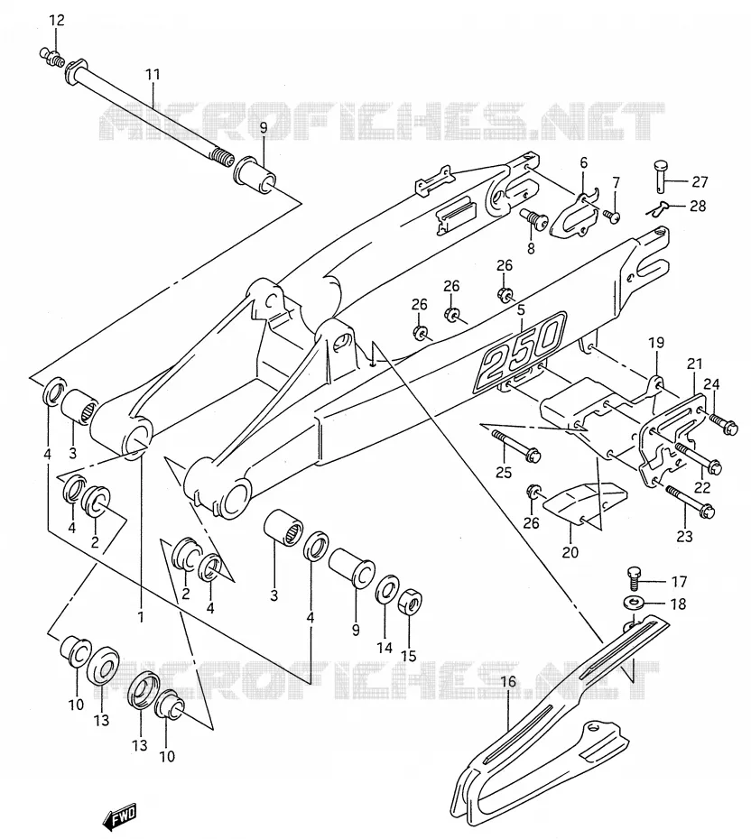 BRAS OSCILLANT ARRIERE (MODELE M/N) Suzuki MOTO 250 RMX 1991  RMX250M(E28)