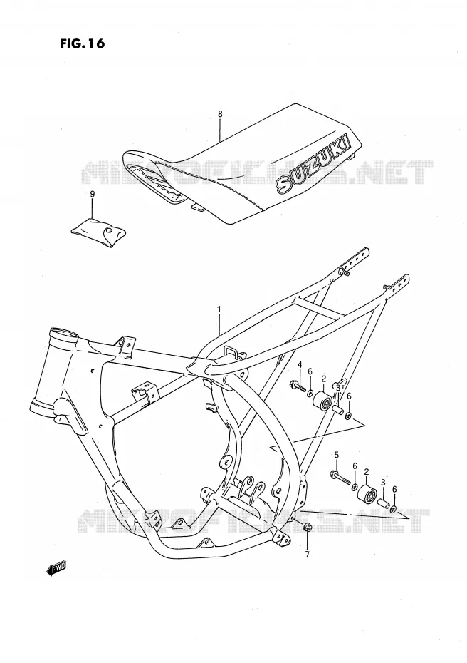 CADRE - SELLE (MODELE G) Suzuki MOTO 80 RM 1988  RM80XJ(E2)