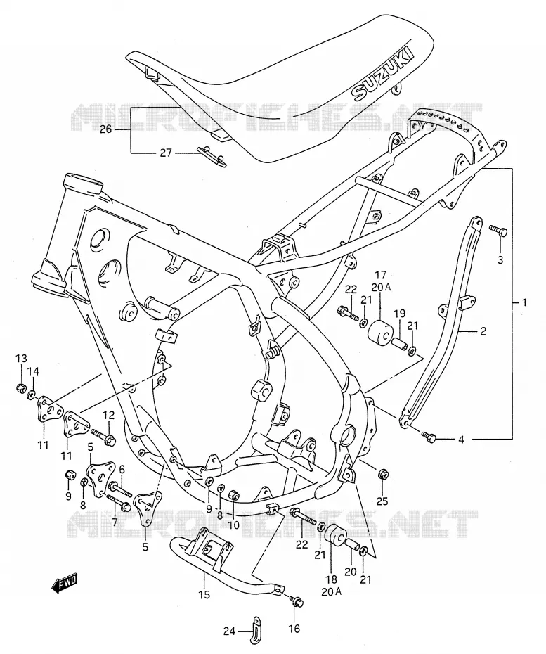 CADRE - SELLE (MODELE K/L/M/N) Suzuki MOTO 250 RMX 1990  RMX250L(E28)