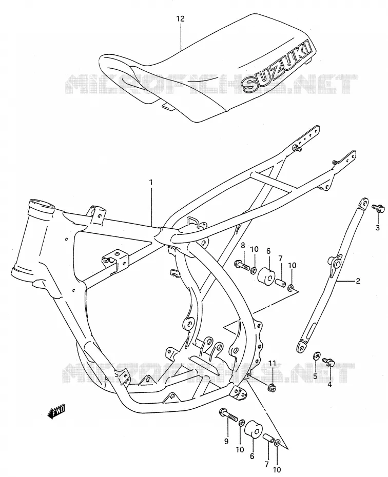 CADRE - SELLE (MODELE M/N) Suzuki MOTO 80 RM 1988  RM80J(E28)