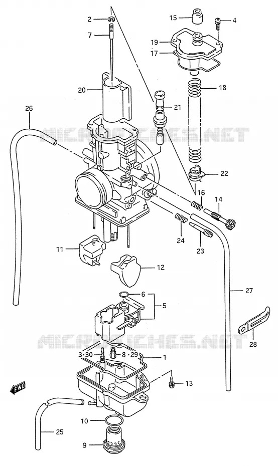 CARBURATEUR (MODELE K/L/M/N) Suzuki MOTO 250 RMX 1993  RMX250P(E28)