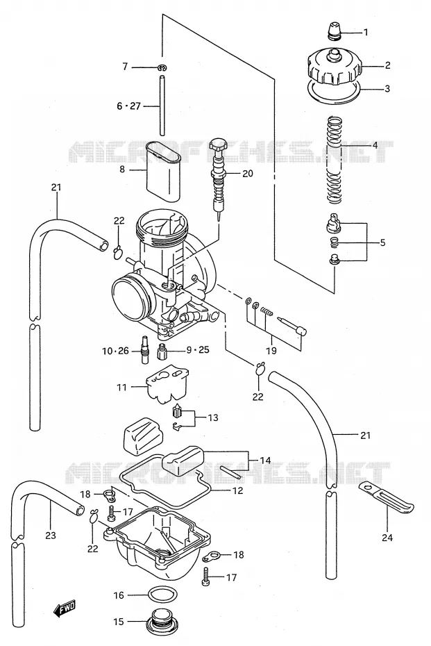 CARBURATEUR (MODELE P/R) Suzuki MOTO 250 RMX 1993  RMX250P(E28)