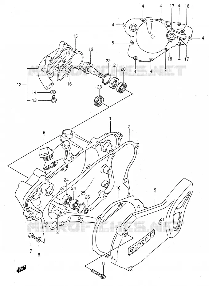 CARTER POMPE A EAU (MODELE K/L/M/N/P/R/S) Suzuki MOTO 80 RM 1991  RM80M(E28)