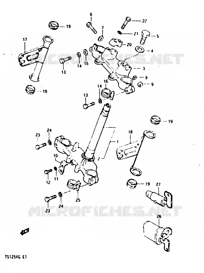 COLONNE DE DIRECTION (MODELE E) Suzuki MOTO 125 TS-X 1985  TS125XF(E/F/G)
