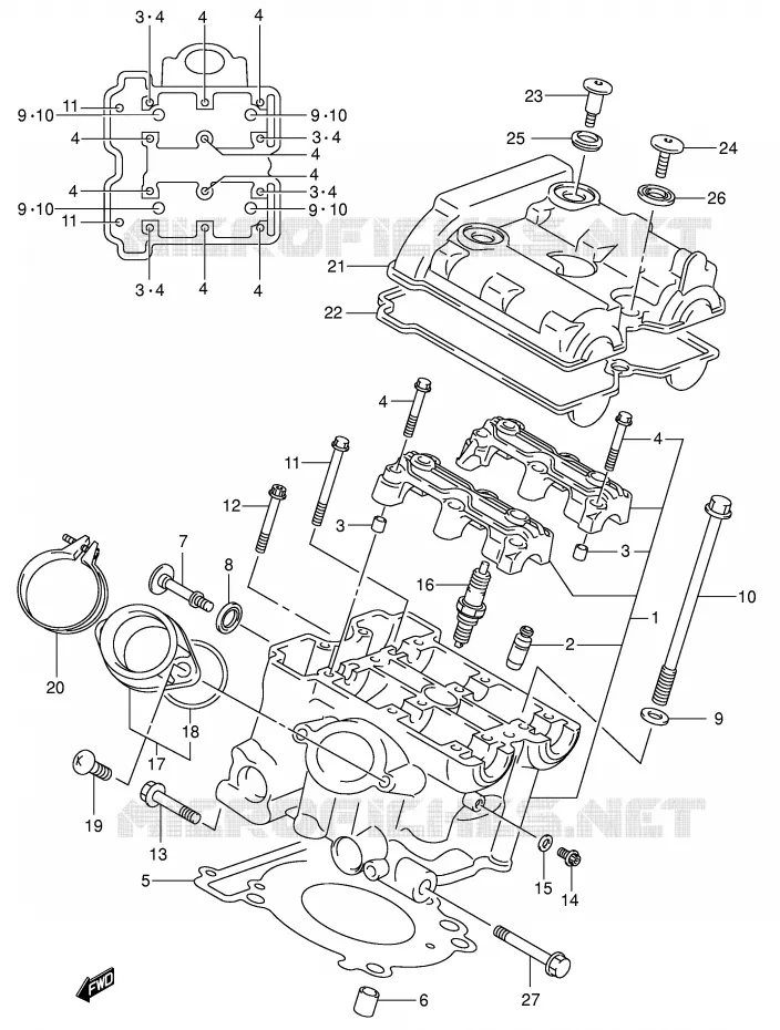CULASSE ARRIERE Suzuki MOTO 650 SV-S 2000  SV650SUY(E2)