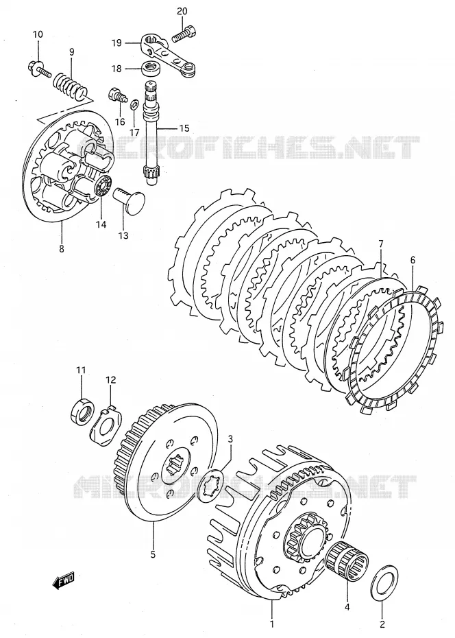 EMBRAYAGE (MODELE K/L/M/N/P/R/S) Suzuki MOTO 80 RM 1991  RM80M(E28)