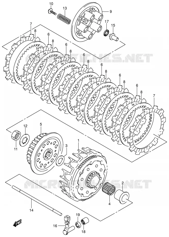 EMBRAYAGE (MODELE K2/K3/K4/K5/K6) Suzuki MOTO 125 RM 2003  RM125K3