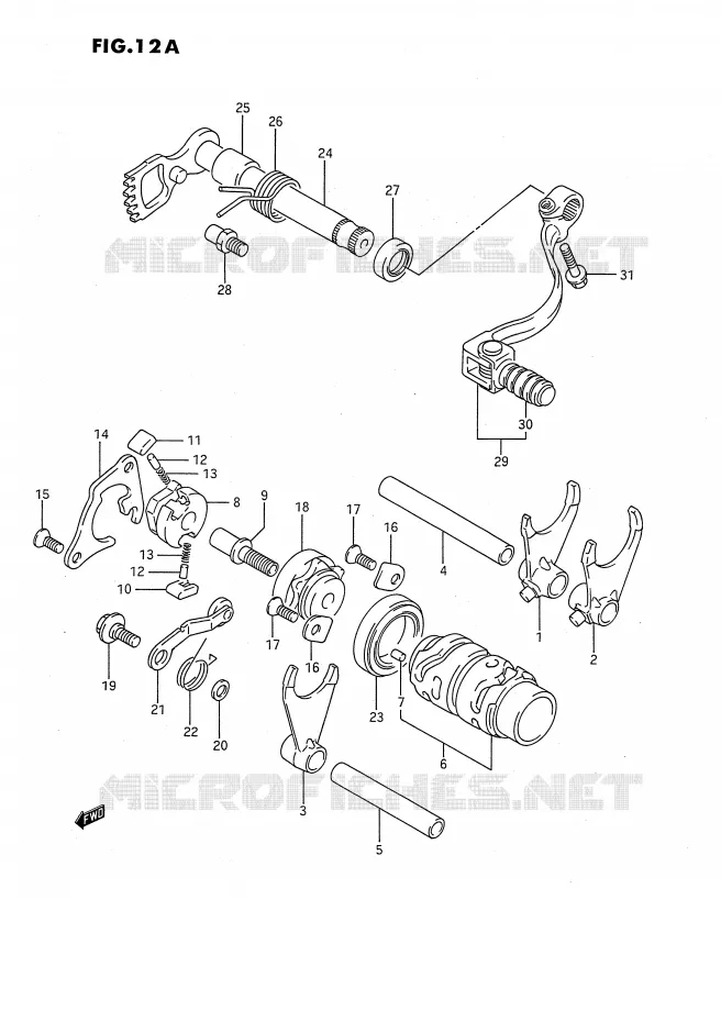 ENSEMBLE DE SELECTION DE VITESSES (MODELE K/L/M/N/P/R/S) Suzuki MOTO 80 RM 1988  RM80XJ(E2)