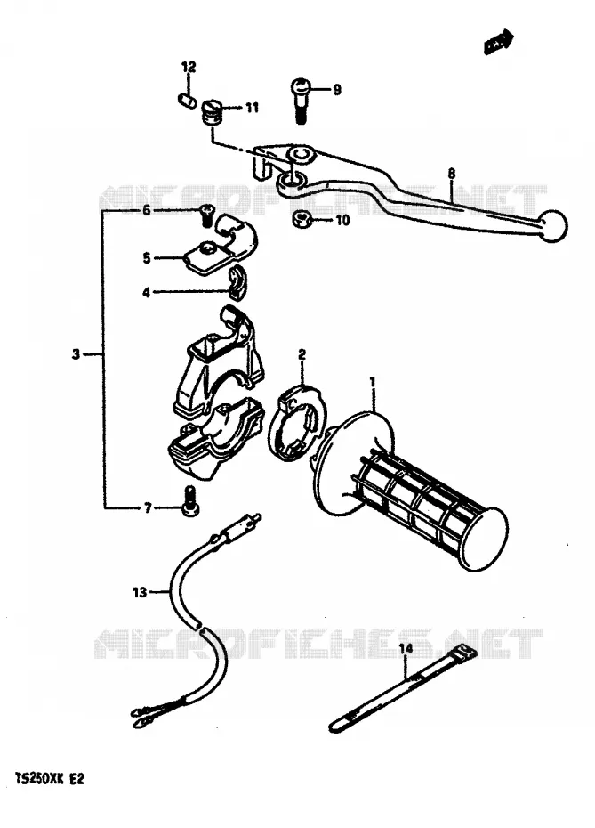 ENSEMBLE LEVIER - COMMODO DROIT (MODEL H/J/K E15,E16,E17,E22,MODEL K E2) Suzuki MOTO 250 TS-X 1987  TS250XH(E/G/H/J/K)