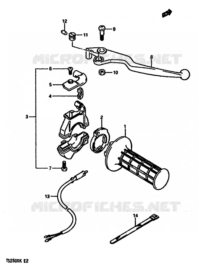 ENSEMBLE LEVIER - COMMODO DROIT (MODELE E,MODELE G E17,E18,E22) Suzuki MOTO 250 TS-X 1987  TS250XH(E/G/H/J/K)