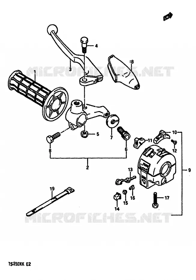ENSEMBLE POIGNEE GAUCHE (MODELE E,MODELE G E17,E18,E22) Suzuki MOTO 250 TS-X 1984  TS250XE(E/G/H/J/K)