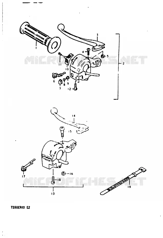 ENSEMBLE POIGNEE GAUCHE Suzuki MOTO 50 TS-ER 1980  TS50ERKT(T/X)