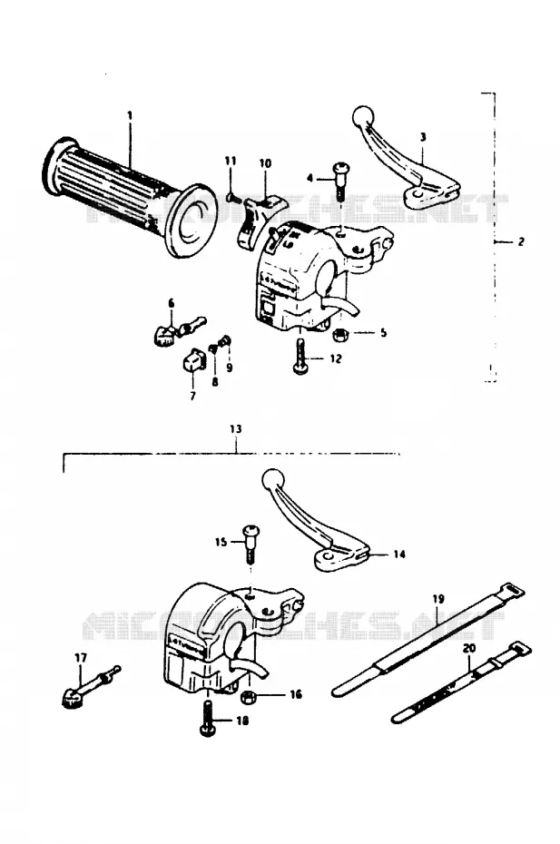 ENSEMBLE POIGNEE GAUCHE Suzuki MOTO 50 TS-ER 1983  TS50ERKDBD(Z/D)