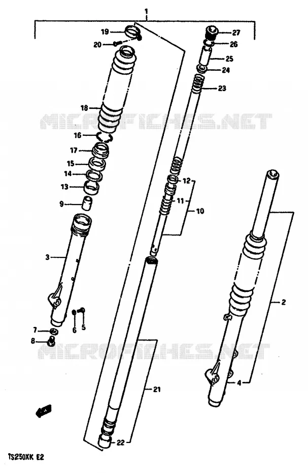 FOURCHE AVANT (MODELE E) Suzuki MOTO 250 TS-X 1986  TS250XG(E/G/H/J/K)