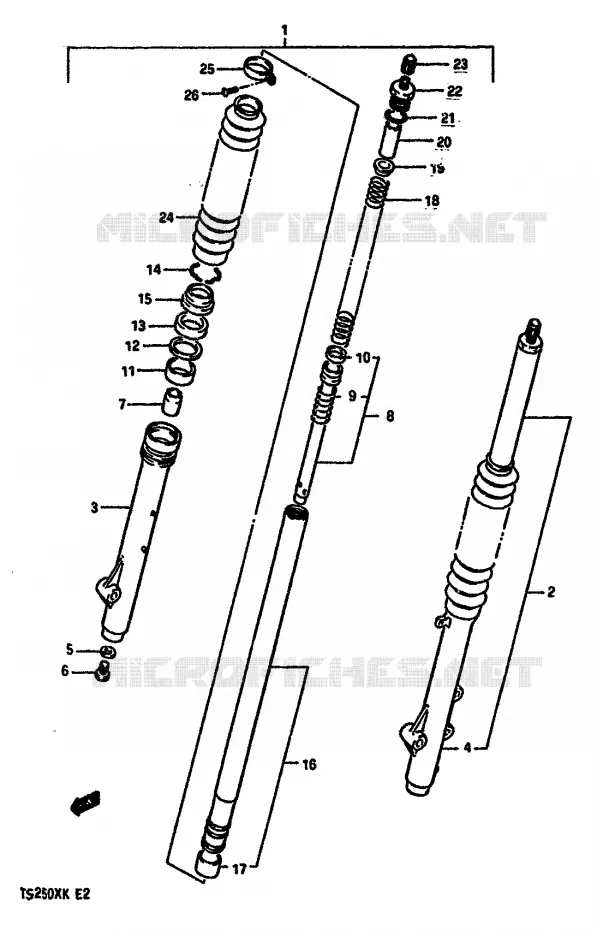 FOURCHE AVANT (MODELE G/H/J) Suzuki MOTO 250 TS-X 1986  TS250XG(E/G/H/J/K)