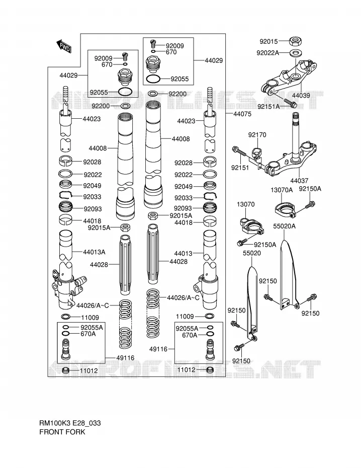 FOURCHE AVANT Suzuki MOTO 100 RM 2003  RM100K3(E28)