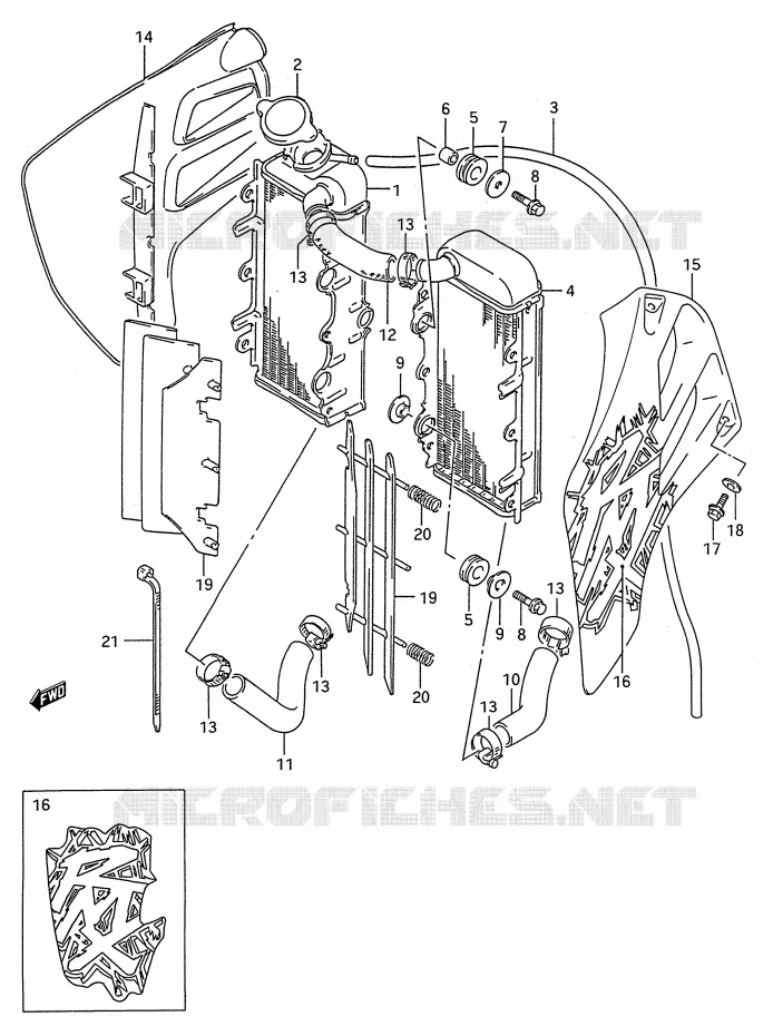 RADIATEUR (MODELE R) Suzuki MOTO 250 RMX 1991  RMX250M(E28)