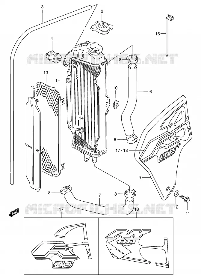 RADIATEUR Suzuki MOTO 80 RM 2001  RM80K1(P3/P28)
