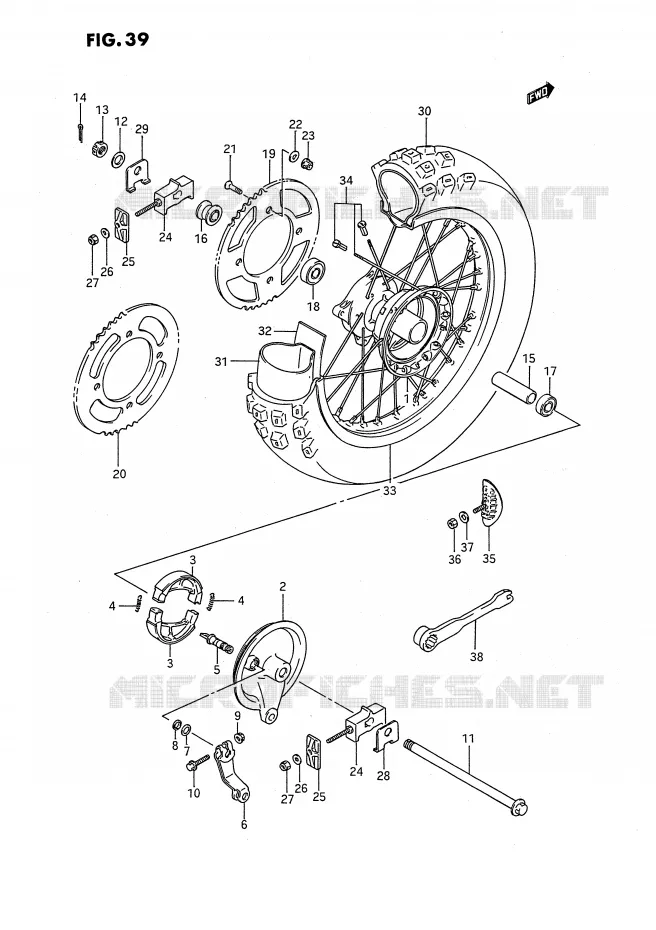 ROUE ARRIERE (MODELE G/H/J/K) Suzuki MOTO 80 RM 1994  RM80XR(E2)