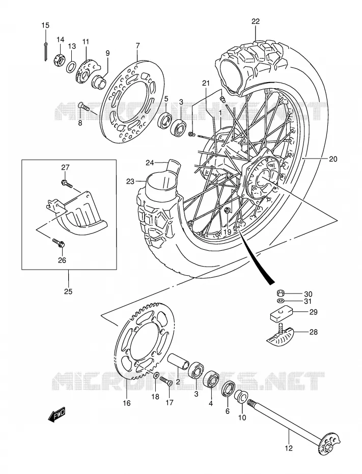 ROUE ARRIERE (MODELE K1/K2/K3/K4) Suzuki MOTO 250 DR-Z 2005  DR-Z250K5(E3/E28)
