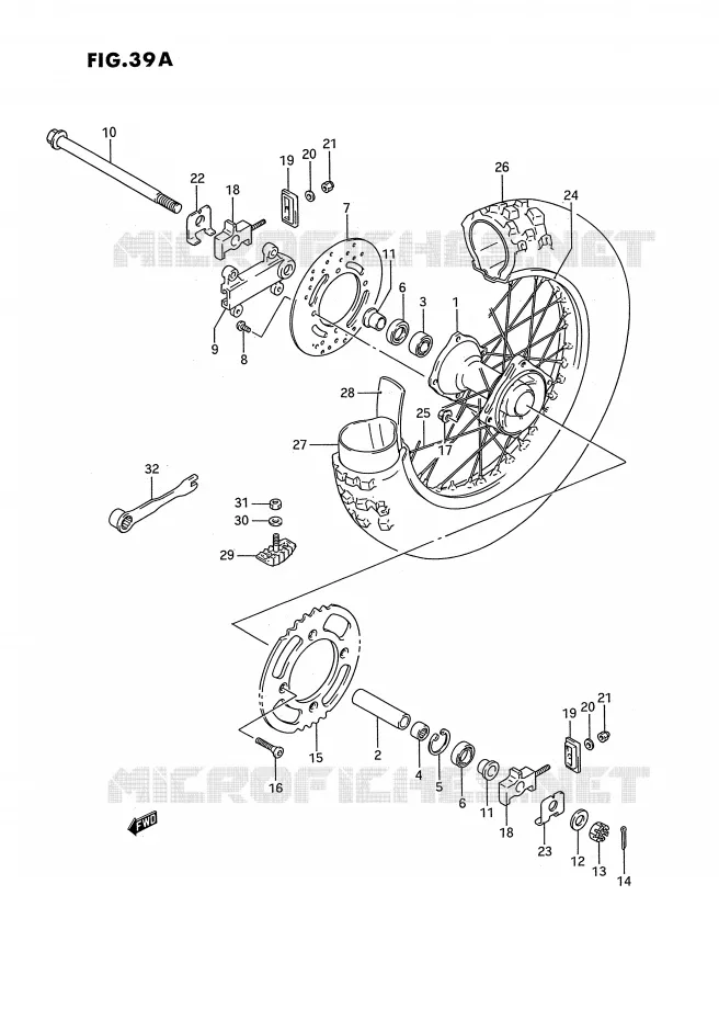ROUE ARRIERE (MODELE L/M/N/P/R/S) Suzuki MOTO 80 RM 1986  RM80G(E3)