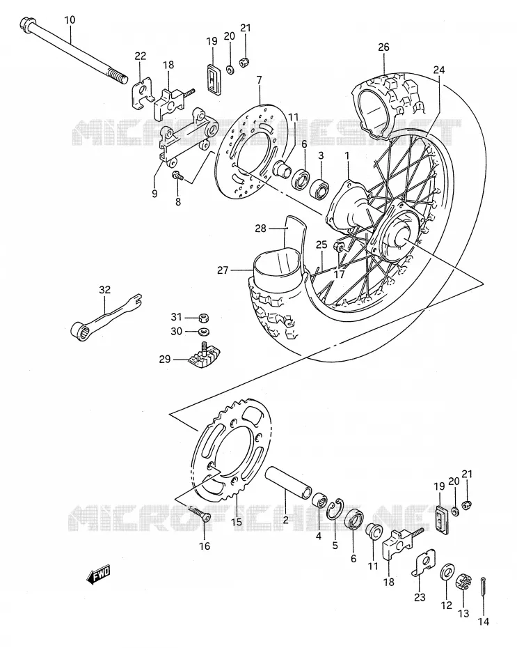 ROUE ARRIERE (MODELE L/M/N/P/R/S) Suzuki MOTO 80 RM 1989  RM80K(E28)