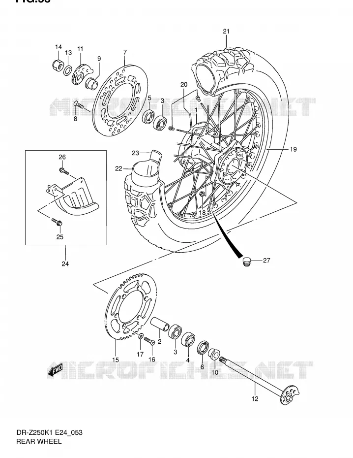 ROUE ARRIERE Suzuki MOTO 250 DR-Z 2005  DR-Z250K5(E24)