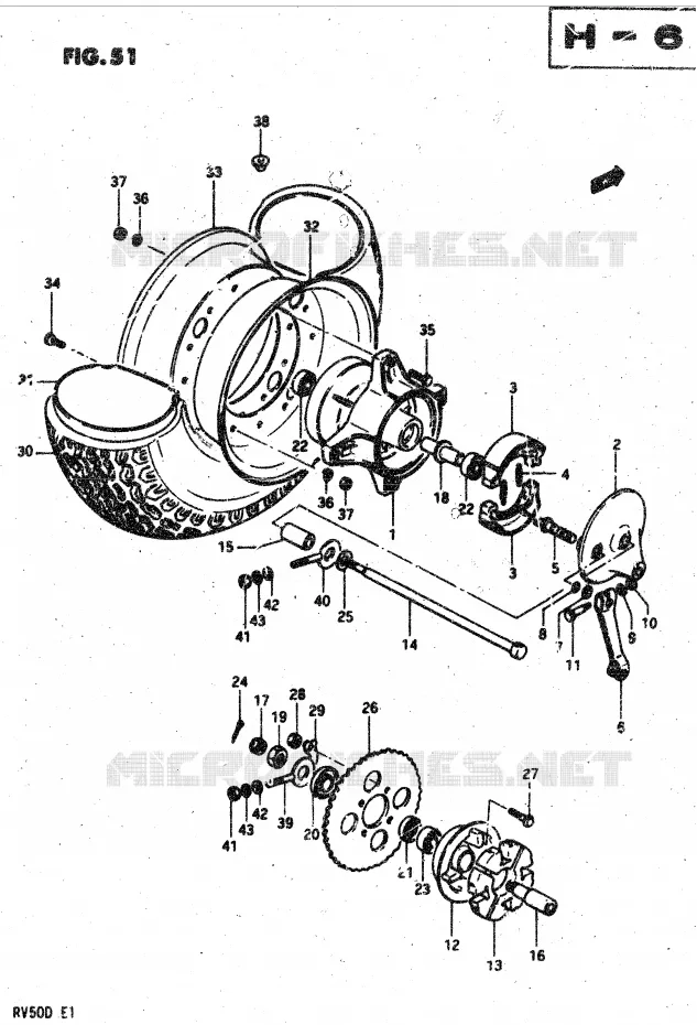 ROUE ARRIERE Suzuki MOTO 50 VAN-VAN 1983  RV50D(X/D)