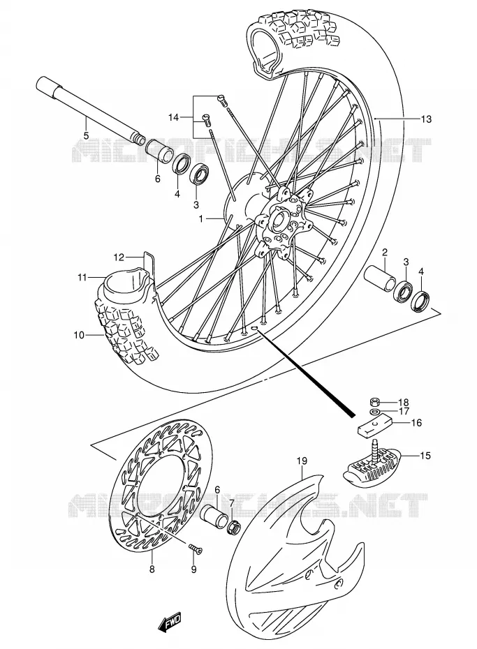 ROUE AVANT (MODELE K1/K2/K3/K4) Suzuki MOTO 250 RM 2005  RM250K5(E3/E28)