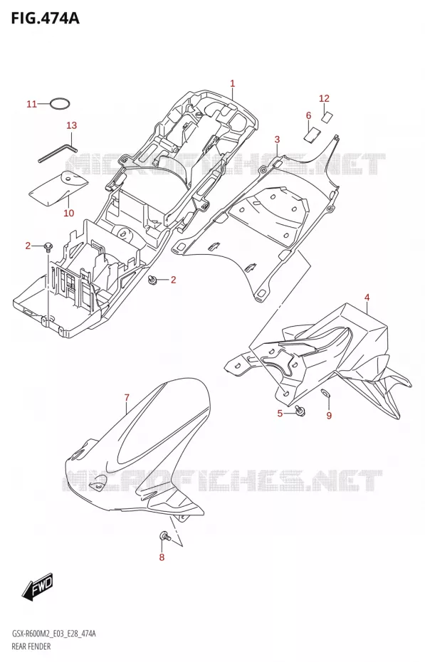 GARDE BOUE ARRIERE Suzuki MOTO 600 GSX-R 2022  GSX-R600 M2 (E03,E28,E33)