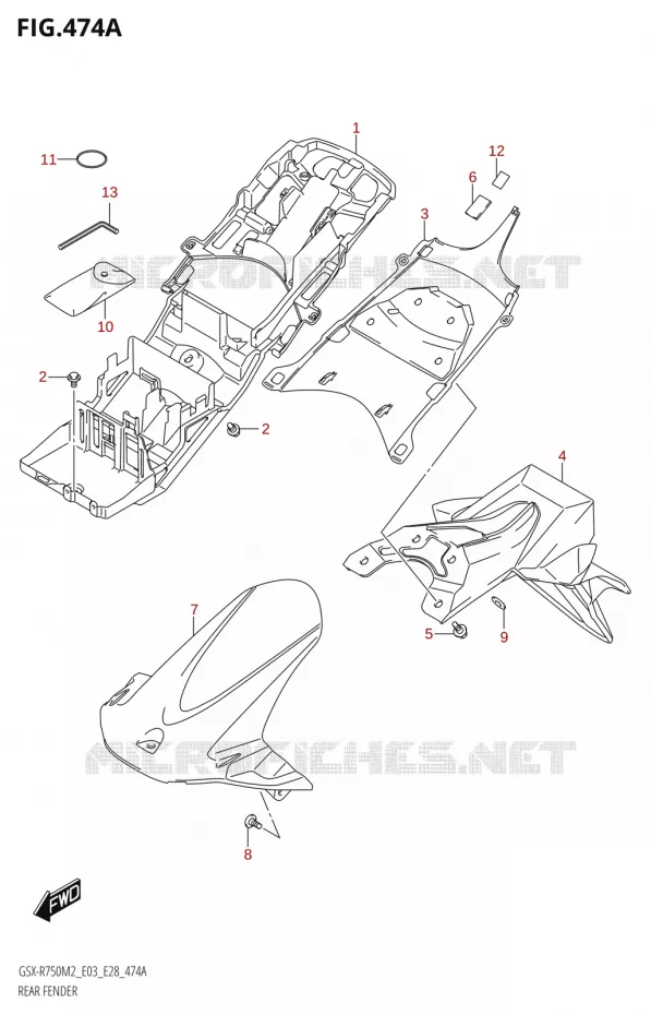 GARDE BOUE ARRIERE Suzuki MOTO 750 GSX-R 2022  GSX-R750 M2 (E03,E28,E33)