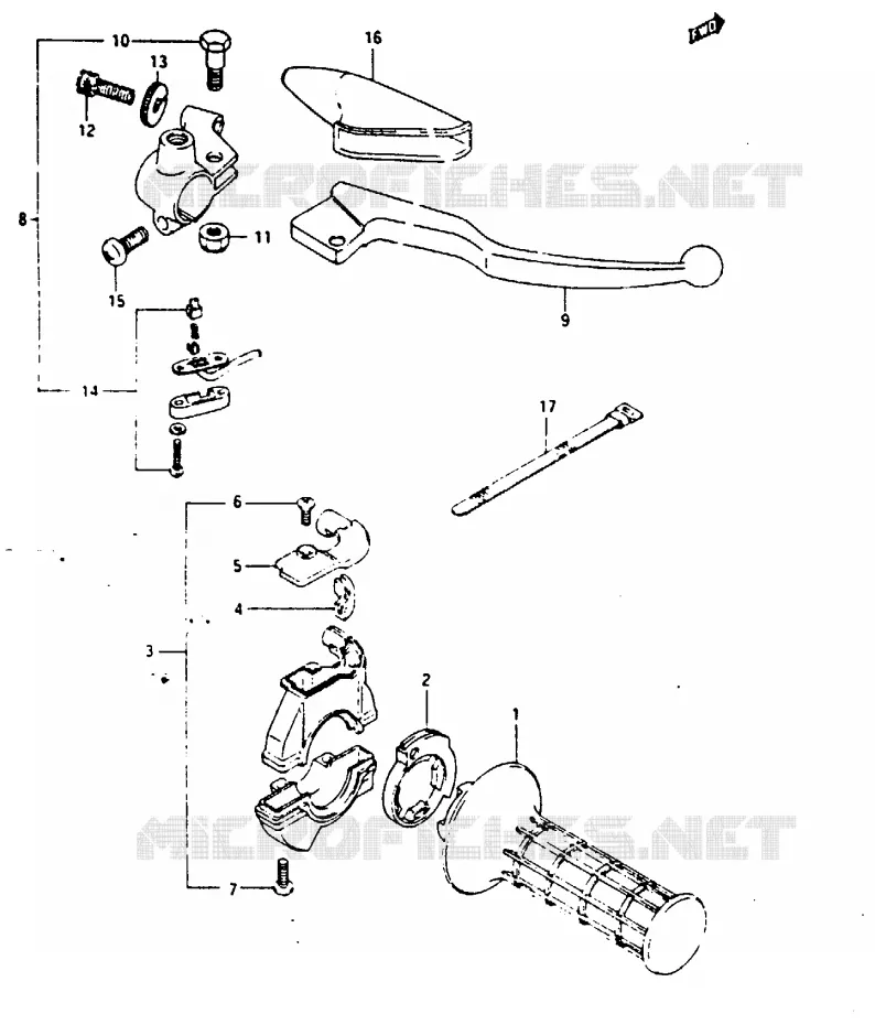 ENSEMBLE LEVIER - COMMODO DROIT (MODELE E) Suzuki MOTO 125 TS-X 1985  TS125XF(E/F/G)
