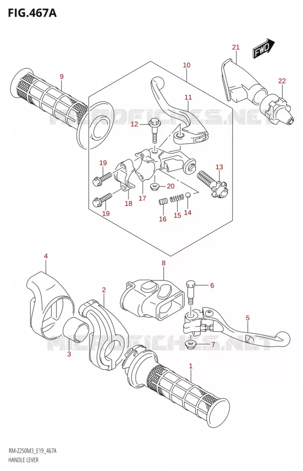 LEVIERS - POIGNEES Suzuki MOTO 250 RM-Z 2023  RM-Z250 M3 (E19)