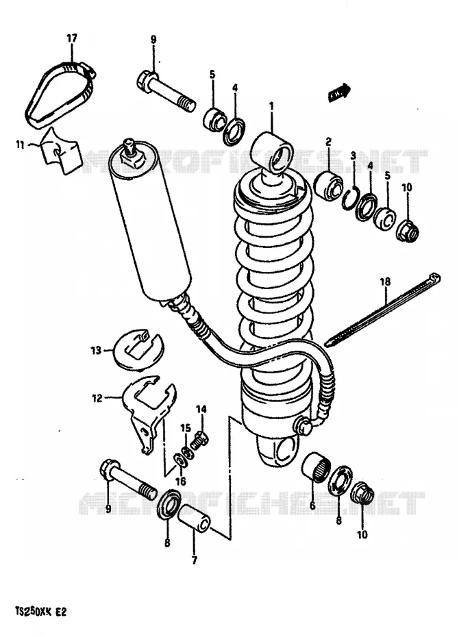 AMORTISSEUR ARRIERE (MODELE K) Suzuki MOTO 250 TS-X 1986  TS250XG(E/G/H/J/K)
