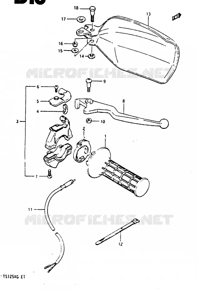 ENSEMBLE LEVIER - COMMODO DROIT (MODEL E E18 F.NO.106210-/MODEL F/G) Suzuki MOTO 125 TS-X 1985  TS125XF(E/F/G)