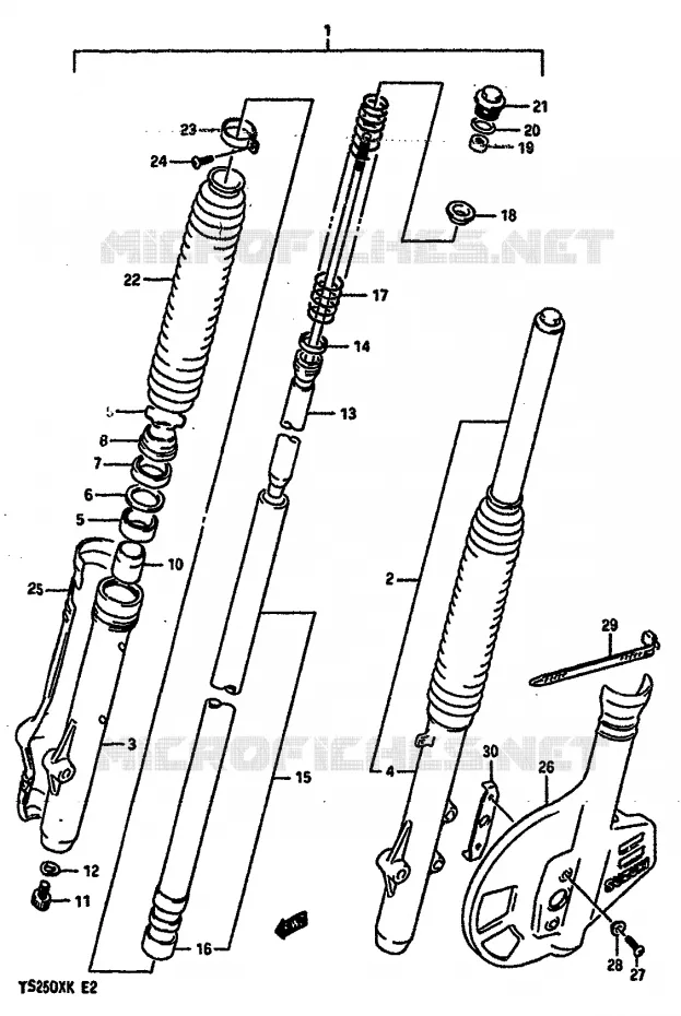 FOURCHE AVANT (MODELE K) Suzuki MOTO 250 TS-X 1987  TS250XH(E/G/H/J/K)