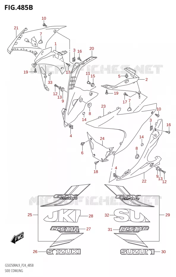 FLANCS DE CARENAGES (GSX250RZA:L9:P24) Suzuki MOTO 250 GSX-R 2019  GSX250RA L9/GSX250RZA L9 P24