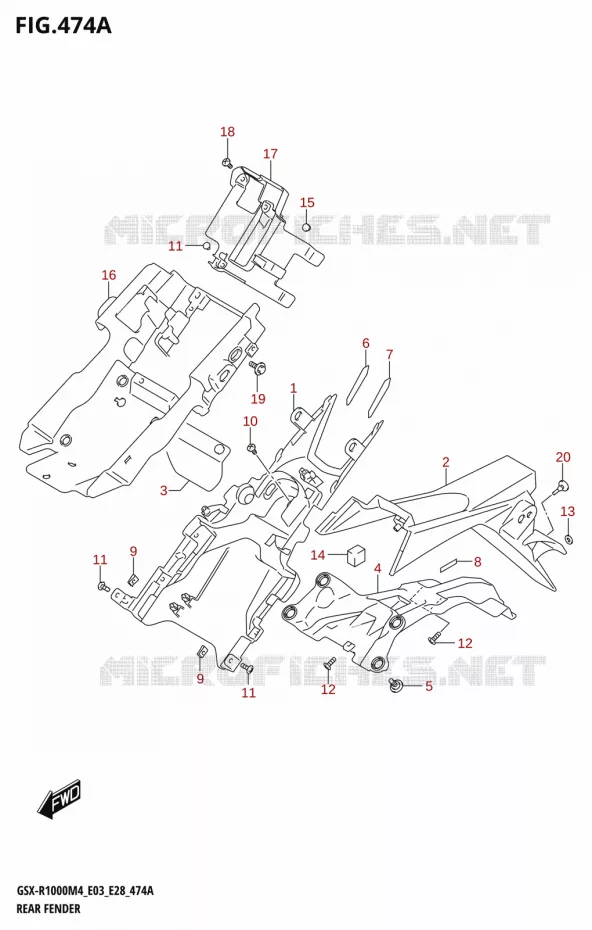 GARDE BOUE ARRIERE Suzuki MOTO 1000 GSX-R 2024  GSX-R1000A M4 E03 E28 E33