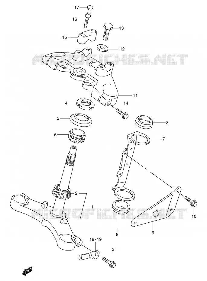 COLONNE DE DIRECTION (MODELE K1) Suzuki MOTO 250 TU 2001  TU250XK1(E2)