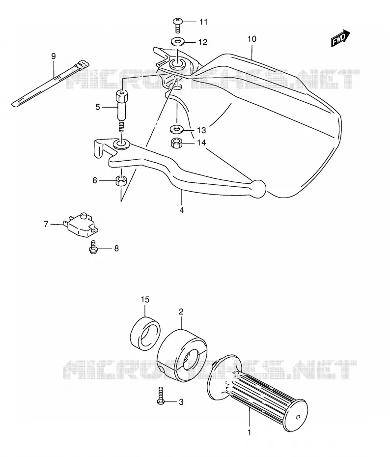 ENSEMBLE LEVIER - POIGNEE DROITE (MODELE R P9) Suzuki MOTO 125 TS-ER 1994  TS125ERCR(E1)